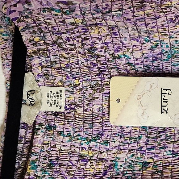 Zury Silk Lavender Boho Chic Smocked Bell Sleeve CoverUp Resort Cruise Wear - Picture 6 of 7